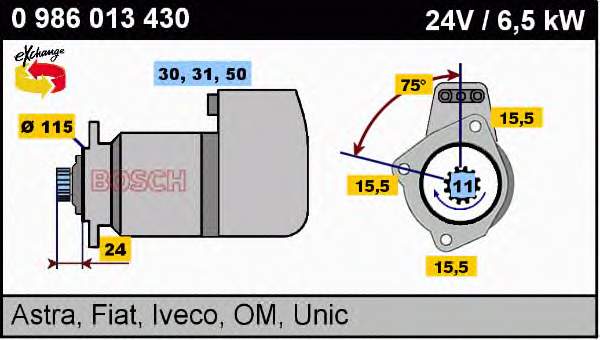 Motor de arranco 0986013430 Bosch