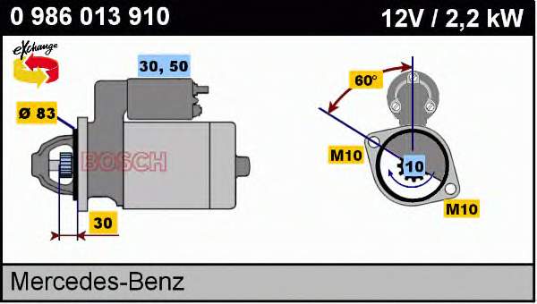 0986013910 Bosch motor de arranco