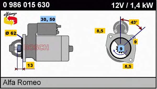 0986015630 Bosch motor de arranco