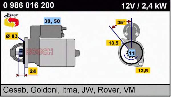 0986016200 Bosch motor de arranco