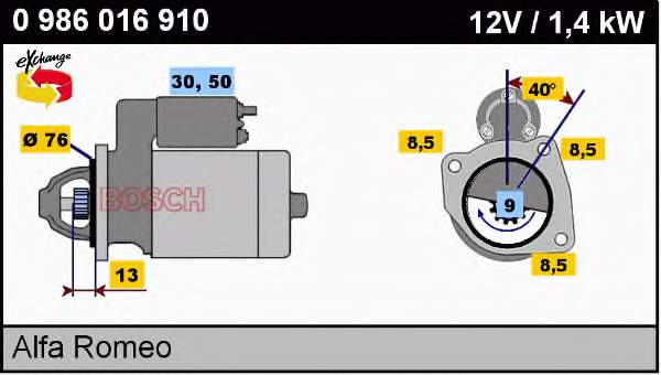 0986016910 Bosch motor de arranco
