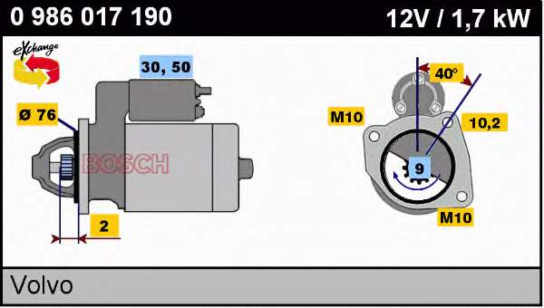 0.986.017.190 Bosch motor de arranco