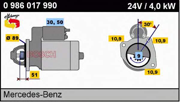 0986017990 Bosch motor de arranco