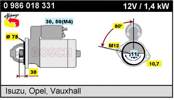 0986018331 Bosch motor de arranco