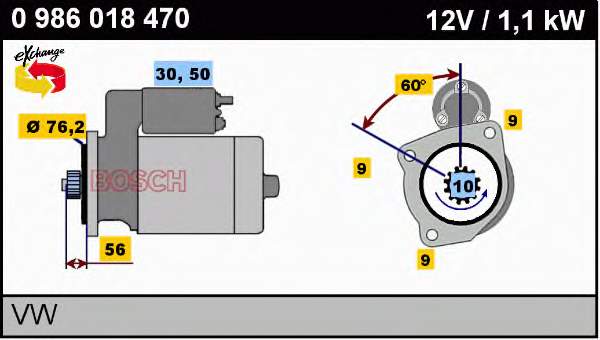 Motor de arranco 0986018470 Bosch