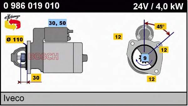 Motor de arranco 0986019010 Bosch