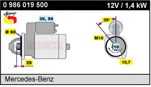 0 986 019 500 Bosch motor de arranco