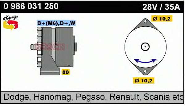 Gerador 0986031250 Bosch