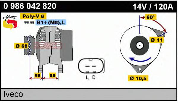 Автомобильный генератор Bosch 0986042820 цена, от 115.30 USD