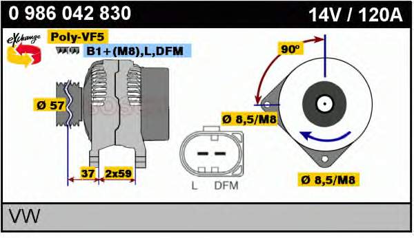 Генератор автомобиля Bosch 0986042830