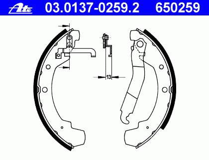 03.0137-0259.2 ATE sapatas do freio traseiras de tambor