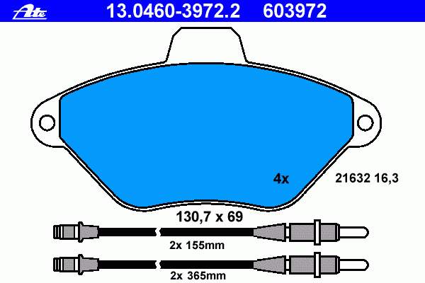 13.0460-3972.2 ATE sapatas do freio dianteiras de disco