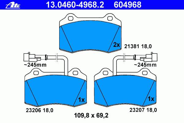 13.0460-4968.2 ATE sapatas do freio dianteiras de disco