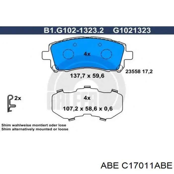 Колодки ABE C17011ABE цена, от 17.21 USD