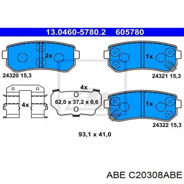 Купить C20308ABE ABE Колодки тормозные задние, дисковые