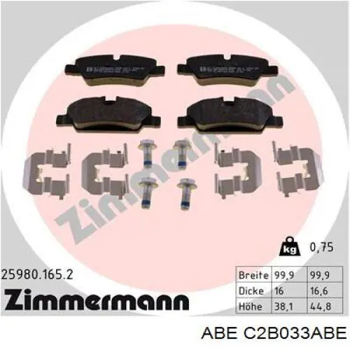 Купить C2B033ABE ABE Колодки тормозные задние, дисковые