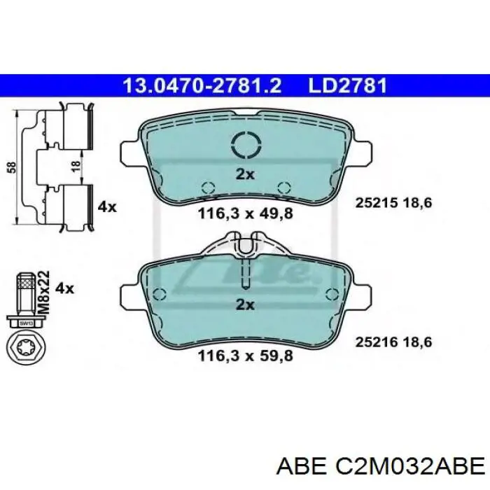 Колодки дисковые  ABE C2M032ABE цена, от 21.97 USD