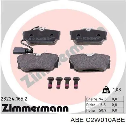 Купить C2W010ABE ABE Колодки тормозные задние, дисковые