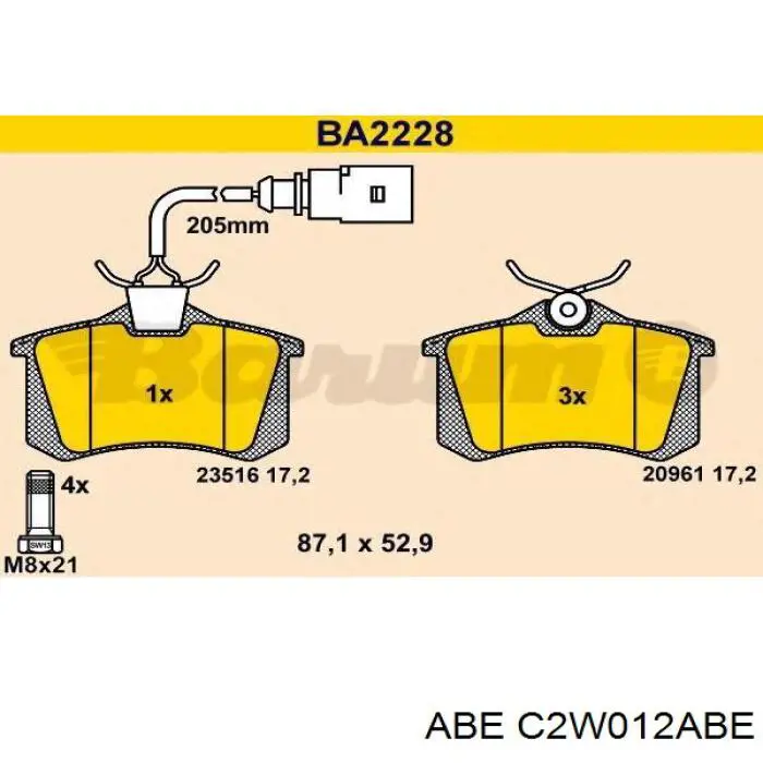 Купить C2W012ABE ABE Колодки тормозные задние, дисковые