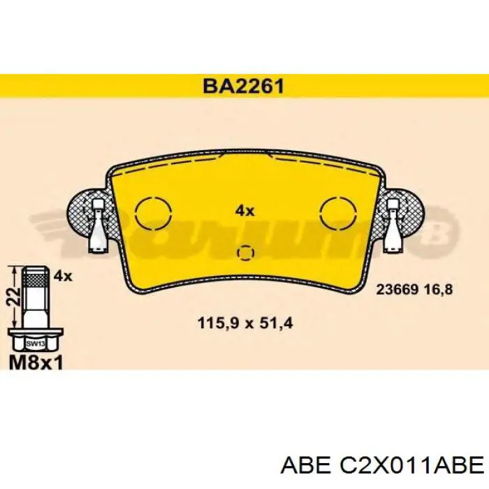 C2X011ABE ABE Колодки тормозные дисковые комплект