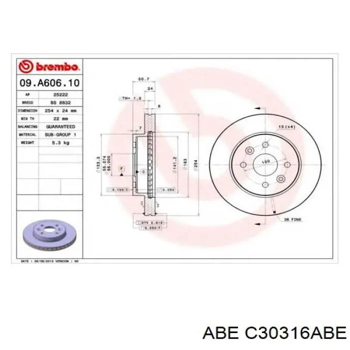 Передний тормозной диск ABE C30316ABE