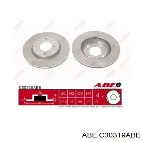 C30319ABE ABE Диск тормозной передний