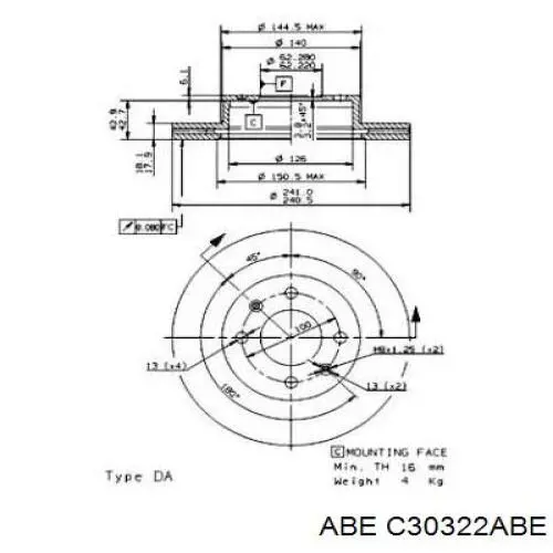 Тормоз дисковый передний ABE C30322ABE цена, от 22.90 USD