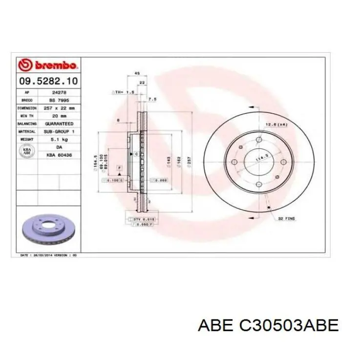 C30503ABE ABE Диск тормозной передний