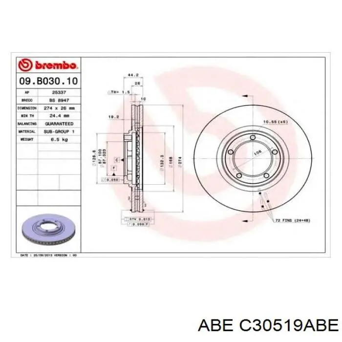 Передний тормозной диск ABE C30519ABE