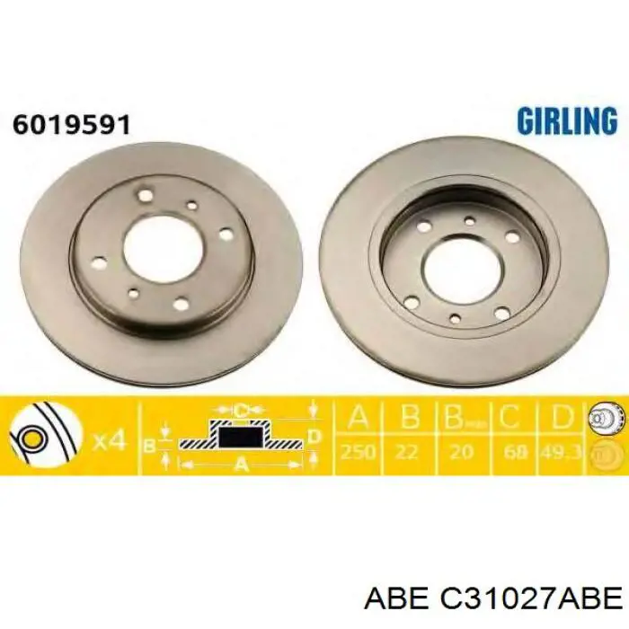 Диск гальмівний передній C31027ABE ABE