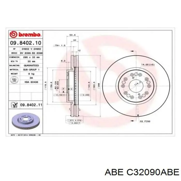 Передние тормозные диски C32090ABE ABE
