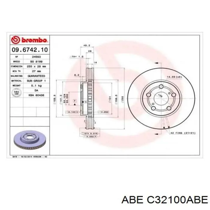 Диск гальмівний передній C32100ABE ABE