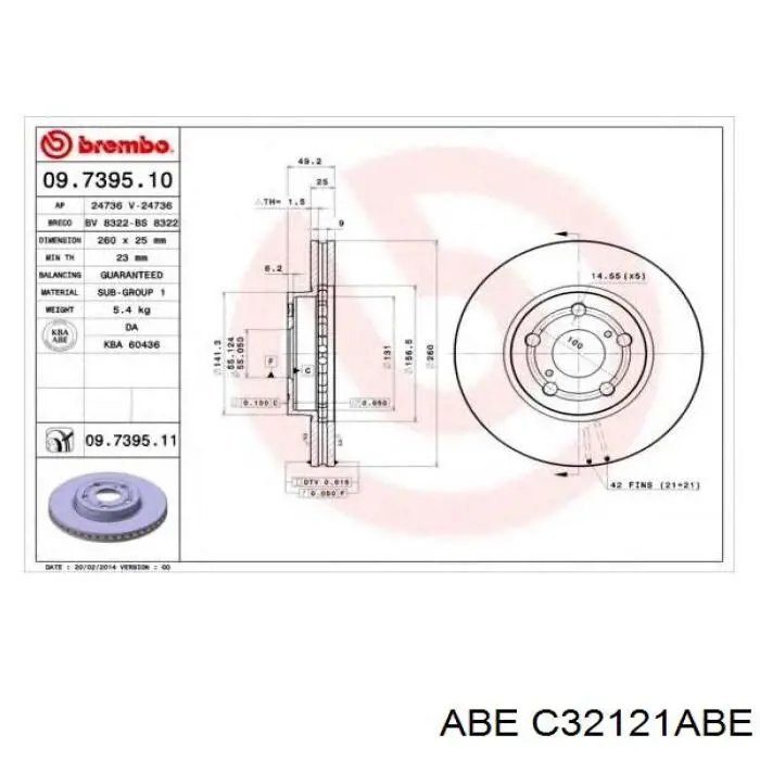 Передние тормозные диски C32121ABE ABE