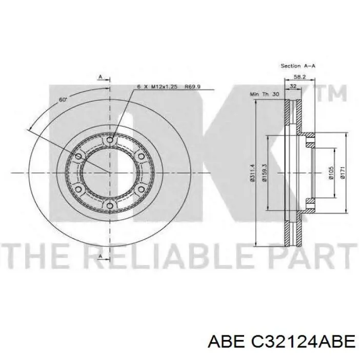 Передний тормозной диск ABE C32124ABE