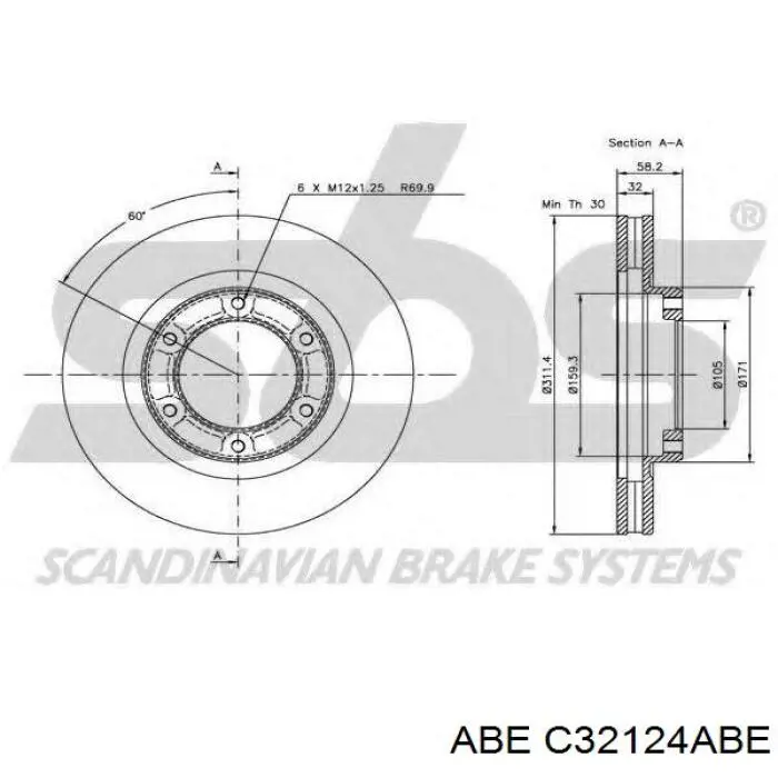 C32124ABE ABE Диск тормозной передний