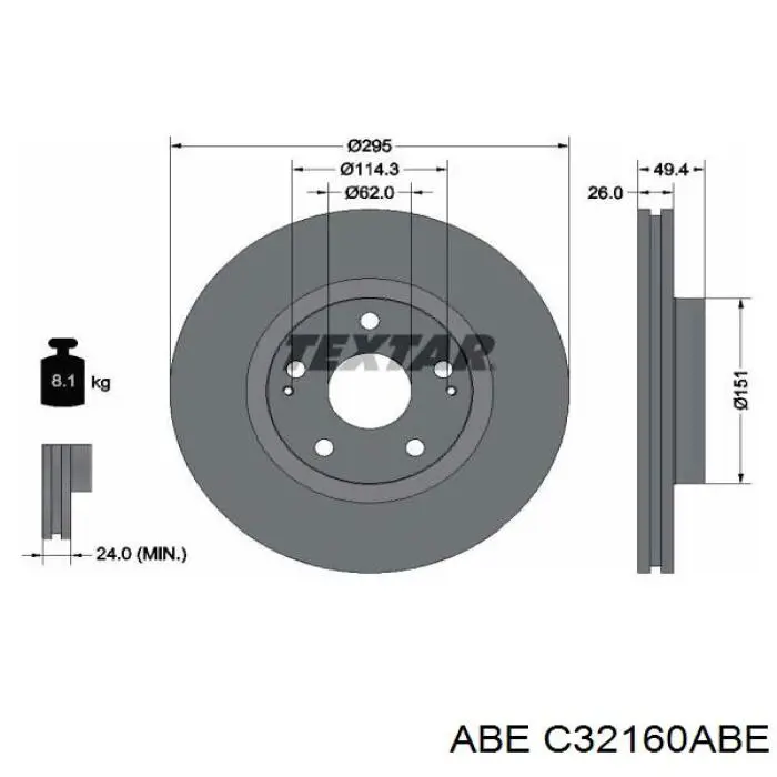 C32160ABE ABE диск тормозной передний