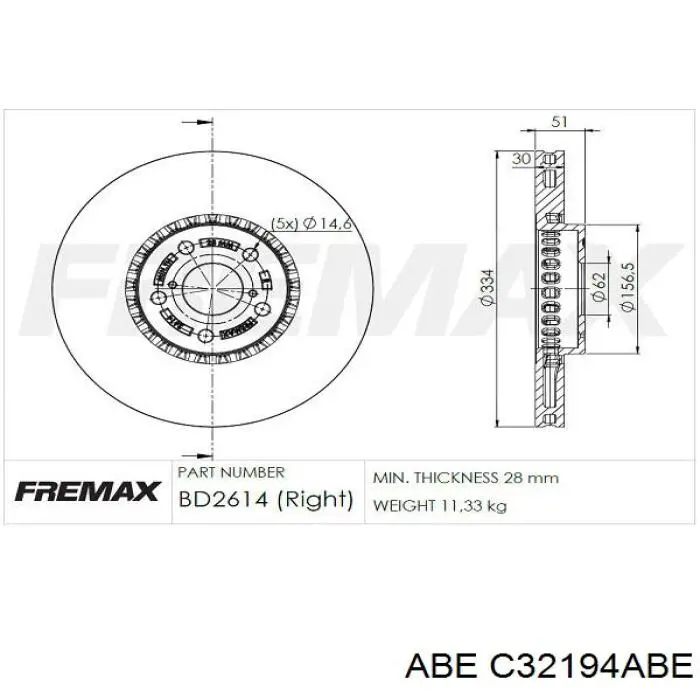 Передние тормозные диски C32194ABE ABE