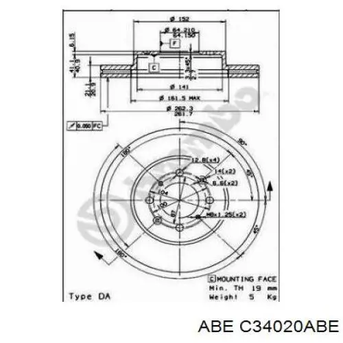 C34020ABE ABE диск тормозной передний