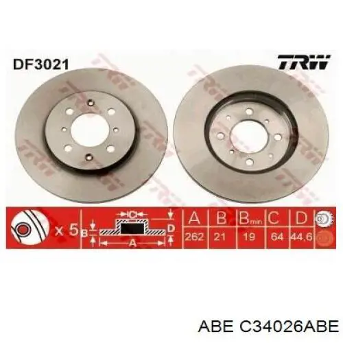 Передний тормозной диск ABE C34026ABE