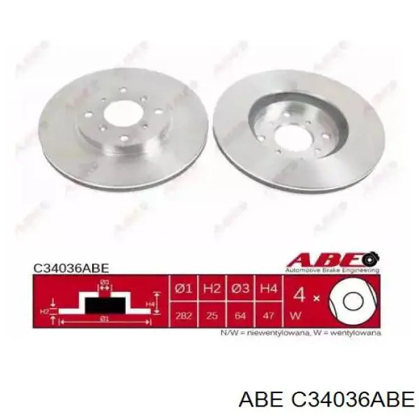 C34036ABE ABE диск тормозной передний