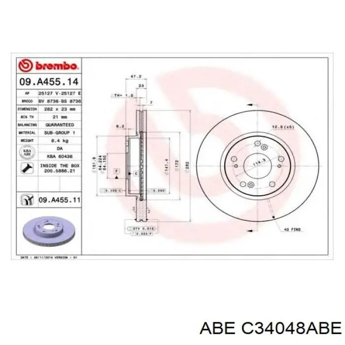 Передние тормозные диски C34048ABE ABE