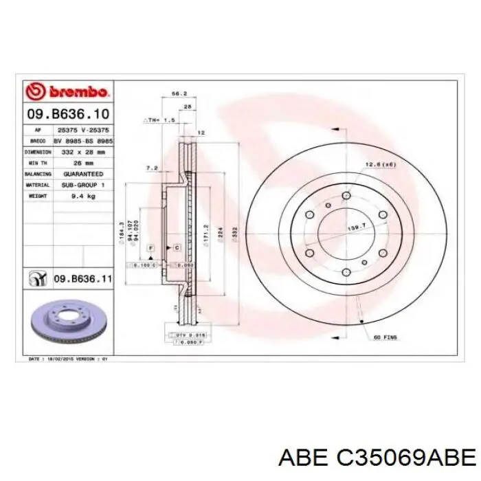 Передний тормозной диск ABE C35069ABE