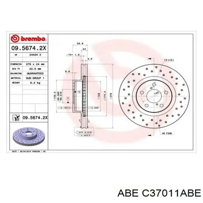 Передние тормозные диски C37011ABE ABE
