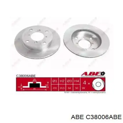 C38006ABE ABE диск тормозной передний