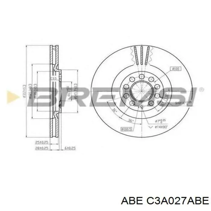 C3A027ABE ABE Диск тормозной передний