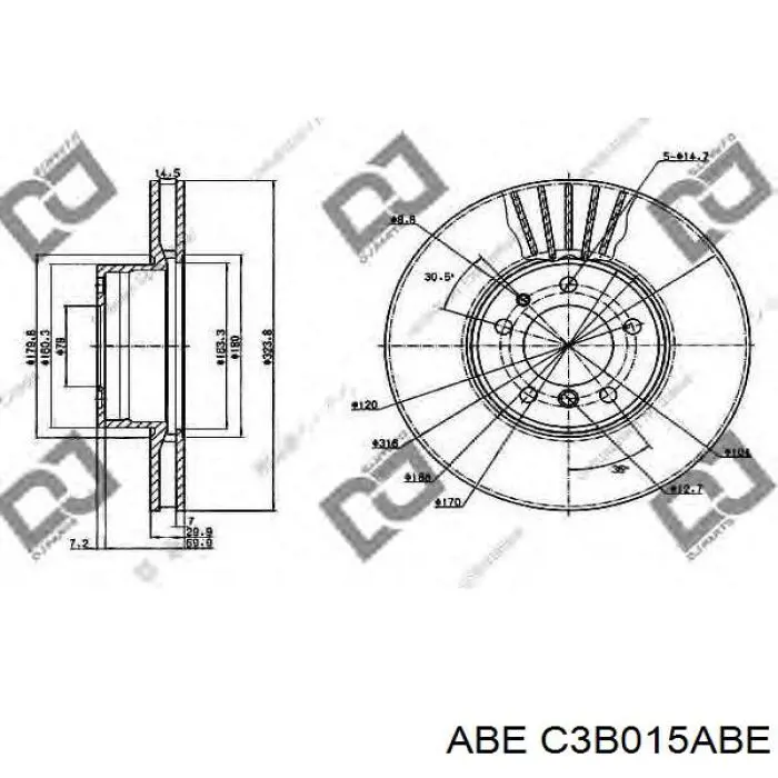 C3B015ABE ABE Диск тормозной передний