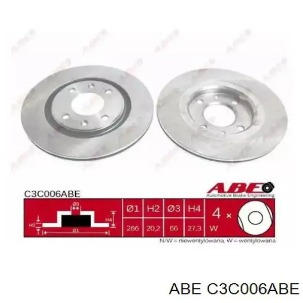 C3C006ABE ABE диск тормозной передний