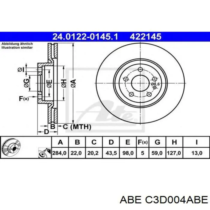 Тормоз дисковый передний ABE C3D004ABE цена, от 30.80 USD
