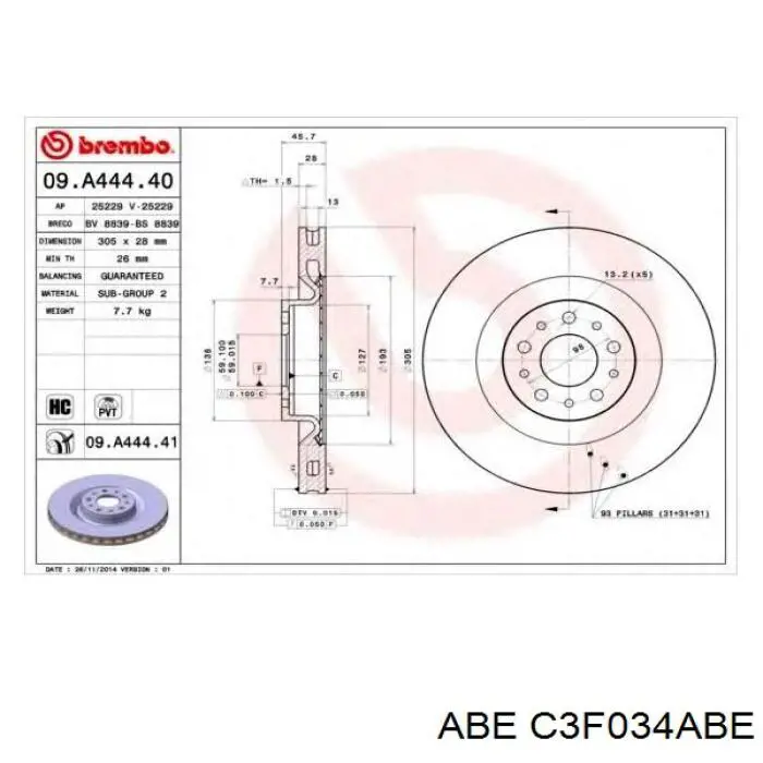 Купить C3F034ABE ABE Ротор тормозной