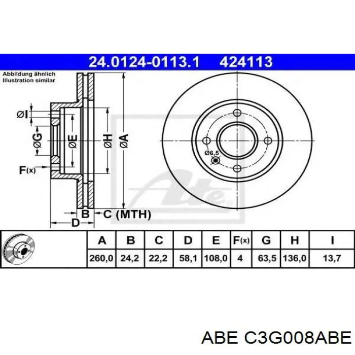 C3G008ABE ABE Диск тормозной передний